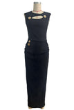 Cut-Out Skirt Set with Gold Accents