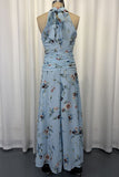 Floral Halter Ruched Maxi Dress