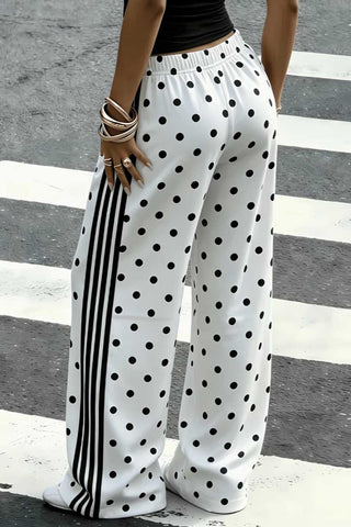 Polka Dot Side Stripe Wide-Leg Casual Pants