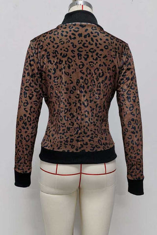 Leopard Print Zip-Up Knit Jacket