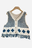 Crochet Button Front Fringe Vest
