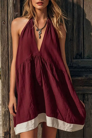 Halter Neck Contrast Hem Dress