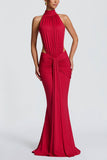 Ruched High-Neck Bodycon Maxi Dress