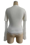 Sheer Lace Sleeve Ruched Crew Neck Top
