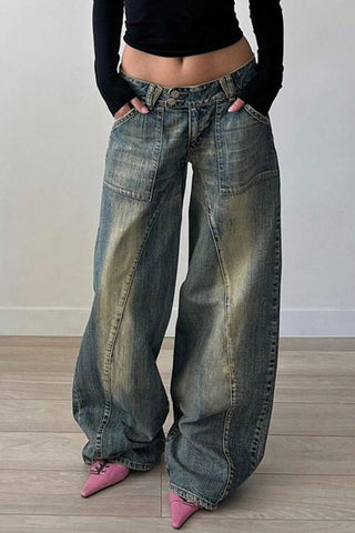 Distressed Wash Wide Leg Jeans
