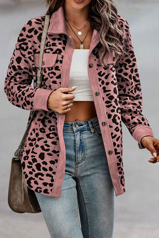 Leopard Print Ribbed Button-Front Shacket