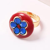 Enamel Flower Heart Flower Ring