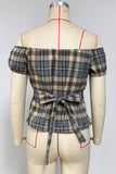 Plaid Off-Shoulder Button-Front Blouse