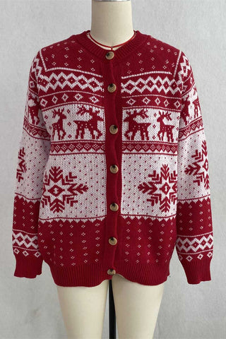 Fair Isle Knit Button-Front Cardigan