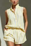 Sleeveless Button-Front Shorts Set