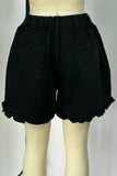 Ruffle-Hem High-Waist Denim Shorts