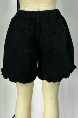 Ruffle-Hem High-Waist Denim Shorts