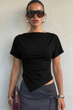 Boat Neck Asymmetrical Ruched Top
