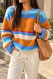 Striped Fuzzy Crew Neck Sweater