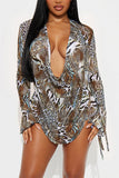 Animal Print Cowl Neck Shorts Set