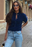 Mock Neck Short Sleeve Button Front Cardigan