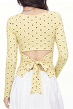 Polka Dot Long Sleeve Tie Back Blouse