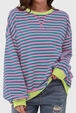 Striped Crew Neck Contrast Trim Top
