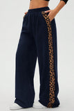 Leopard Print Side Stripe Wide Leg Casual Pants