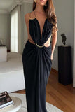 Cutout Metal Ring Deep V Dress