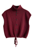 Collared Ribbed Knit Button-Front Vest