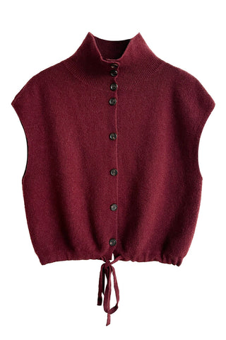 Collared Ribbed Knit Button-Front Vest