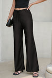 Satin Drawstring Wide-Leg Casual Pants