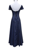 Polka Dot Square Neck Cap Sleeve Midi Dress