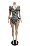 Chevron Knit Collared Ruffle Romper
