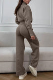Zip-Front Mock Neck Knit Pants Set