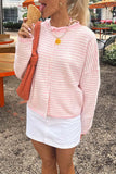 Striped Button-Front Long Sleeve Cardigan