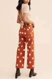 Polka Dot Button High-Waist Straight Jeans
