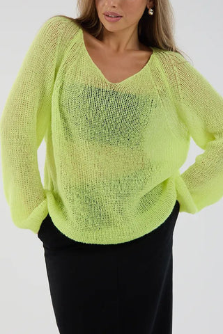 Sheer V-Neck Loose Knit Sweater