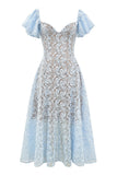 Flutter-Sleeve Lace Midi Dress