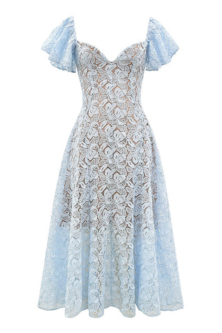 Flutter-Sleeve Lace Midi Dress