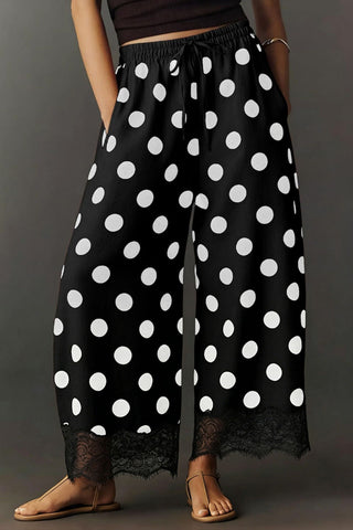 Drawstring Polka Dot Lace Pants