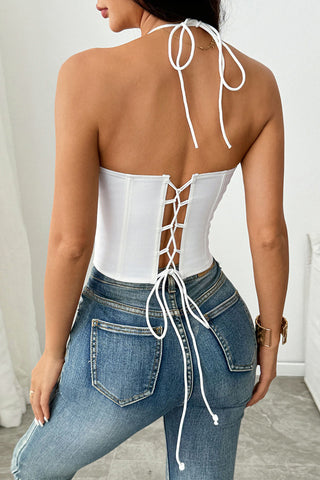 Lace Trim Halter Corset Tank