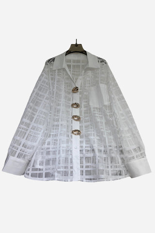 Statement Button-Front Sheer Blouse