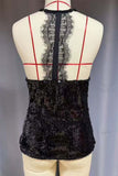 Sequin Lace Halter Tank Top