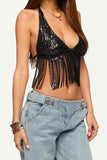 Sequin Halter Fringe Crop Tank