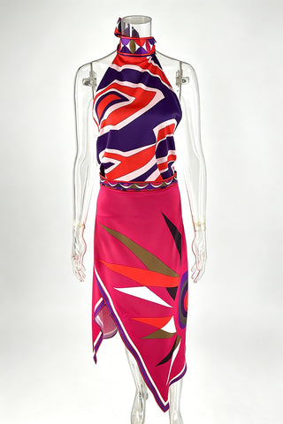 Abstract Geometric Halter Skirt Set