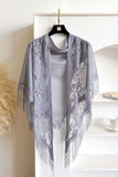 Floral Lace Open Front Fringe Cape