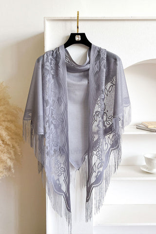 Floral Lace Open Front Fringe Cape