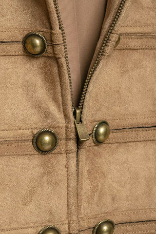Military Button Mock Neck Cropped Jacket