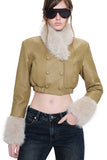 Faux Fur Trim Double-Breasted Crop Jacket