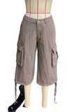 Cargo Pocket Drawstring Hem Capri Jeans