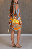 Striped Bell Sleeve Wrap Skirt Set