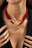 Beaded Toggle Bar Heart Charm Necklace