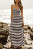 Strapless Striped Casual Maxi Dress