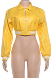Striped Trim Zip-Front Crop Bomber Jacket